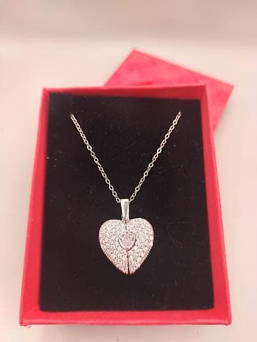 Аксессуары: Gümüş rəngli zəncirli kolye – ürək formalı açılan medalion - — 1