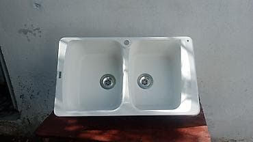 akril vanna: Mətbəx üçün iki gözlü lavabo - Material: kompozit/akril tipli ağ səth — 1