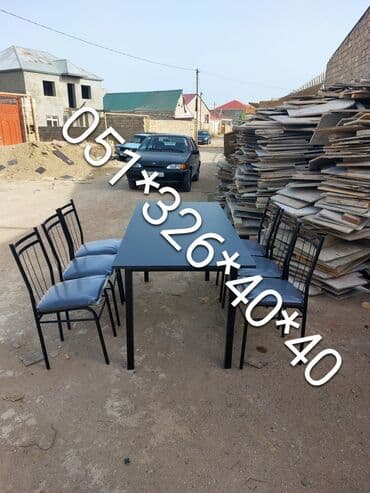 naxcivan bina evleri: Yeni, Dördbucaq masa, 6 stul, Açılan, Stullar ilə, Metal, Azərbaycan — 15