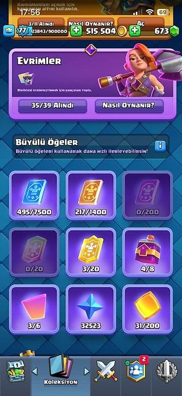 Clash Royale oyun hesabı - Kral səviyyəsi: 77 - Qızıl: 515 504 - — 3