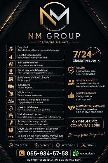NM GROUP – Hər xidmət, bir ünvanda! Xidmətlər: - Bağ və həyət işləri