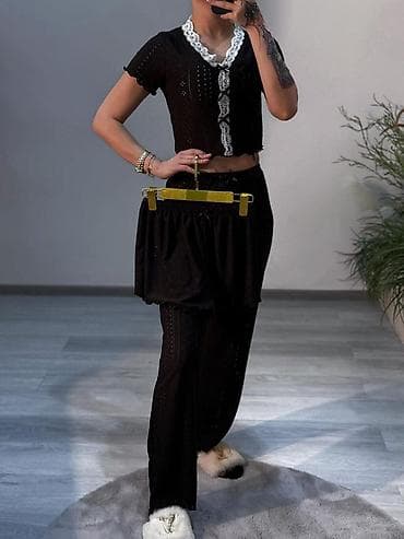 Qadın pijama dəsti – 3 hissəli - Rənglər: qara, qırmızı, tünd bordo -