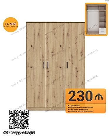 sirmə: 3 qapılı dolab - Material və dizayn: Təbii ağac teksturasına malik — 1