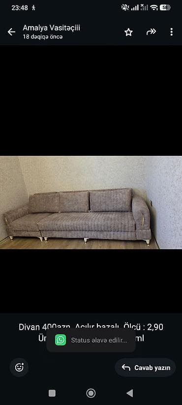 Divan 400azn. Açılır bazalı. Ölçü : 2,90 Ünvan Sulutepe (9730) aml — 1