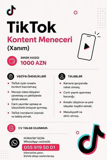 SMM menecer tələb olunur, 18-29 yaş, 1-2 illik təcrübə