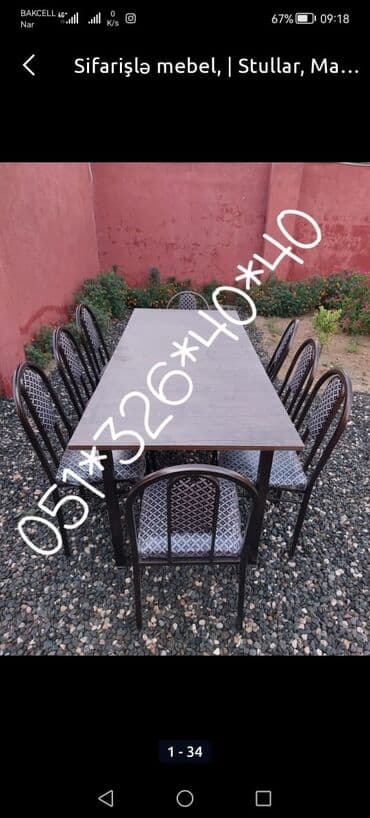 Masa və oturacaq dəstləri: Qonaq otağı üçün, Yeni, Açılan, Dördbucaq masa, 6 stul — 9