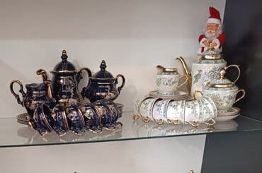 Çay dəsti, rəng - Göy, Farfor, 6 nəfərlik