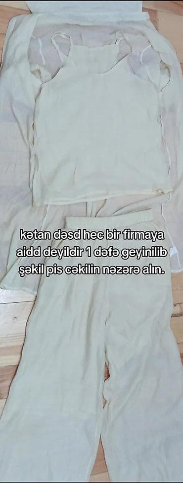 xonca desti: Kətan dəst – krem/açıq bej rəngdə, nazik və nəfəsalan parçadan — 1