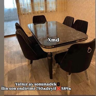 Qonaq otağı üçün, Yeni, Dördbucaq masa, 6 stul