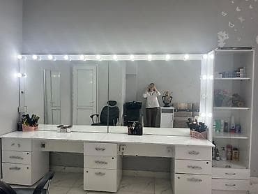 makyaj masa: Geniş vizaj masası və profesional işıqlandırmalı güzgü komplekti - Üç — 4