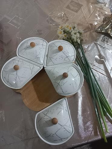 kofe servisi: Yerində fırlanan Porselen 5 bölməli qəlyanaltı dəsti - Material: ağ — 1