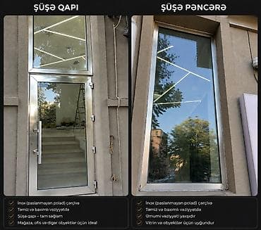 şuşe qapi: Şüşə qapı və şüşə pəncərə komplekti - Material: inox (paslanmayan — 1
