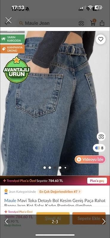 kişi üçün cins şalvarlar: Maule Jean – mavi rəngli, toka detallı, geniş paça baggy qadın cinsi — 2