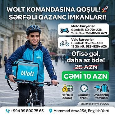 taksi operator: Moto-kuryer tələb olunur, Həftəlik ödəniş, Təcrübəsiz — 1