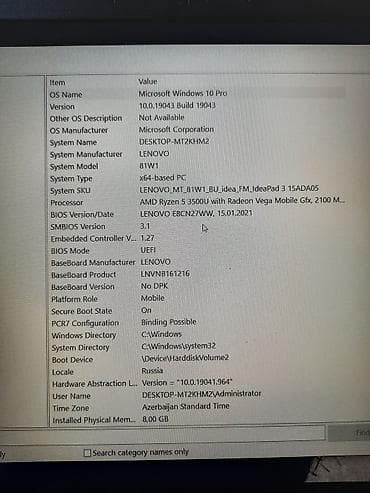 microsoft: Lenovo IdeaPad 3 (15ADA05) noutbuk - Prosessor: AMD Ryzen 5 3500U — 3