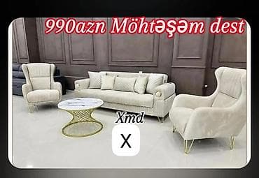 ofis divan: Möhtəşəm yumşaq mebel dəsti - Tərkib: 3 nəfərlik divan + 2 ədəd rahat — 1