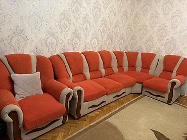 Künc divan dəsti – böyük ölçülü, L formalı - Rəng: narıncı-bej — 1