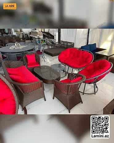 mini divan: Oval masa, 5 stul, Açılmayan, Stullar ilə, Həsir toxunuşlu — 1