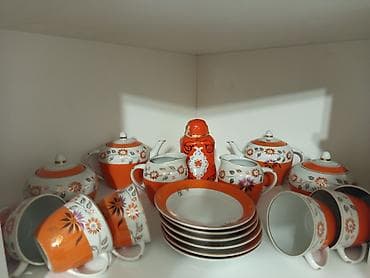 servis destleri: Çay dəsti, rəng - Narıncı, Farfor — 2