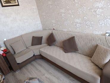 metbex kunc divanlari: Künc divan dəsti - Rəng: açıq bej + qəhvəyi detallar - Forma — 1