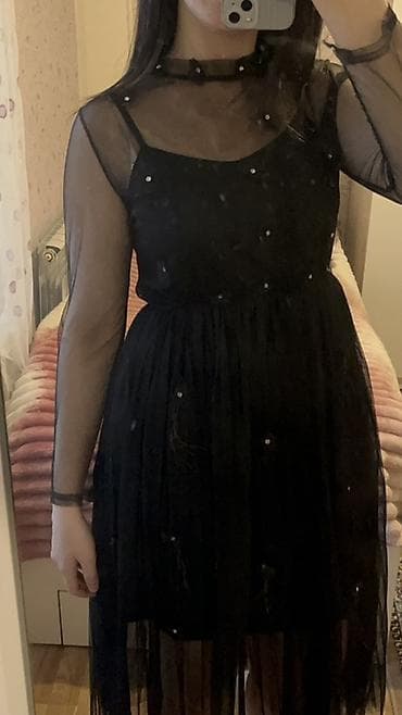 ucuz kurtkalar: Qara şifon/tyul don - Rəng: Qara - Dizayn: İkiqatlı – içdə qara — 2