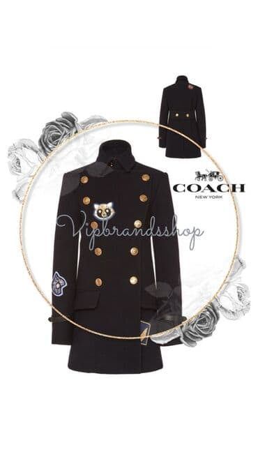 klassik qadin pencekleri: Coach New York qadın palto - Rəng: qara - Stil: ikiqat düyməli — 1