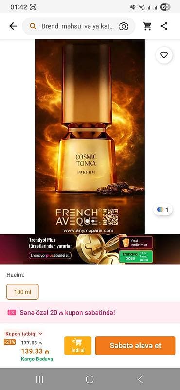 14k qizil: French Avenue Cosmic Tonka Parfum – 100 ml Yeni alınıb. 2 ədəd olduğu — 2