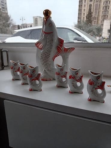 qrafin desti: Porşelen “Balıq” şüşə-servis dəsti - Material: cilalı porşelen - — 1