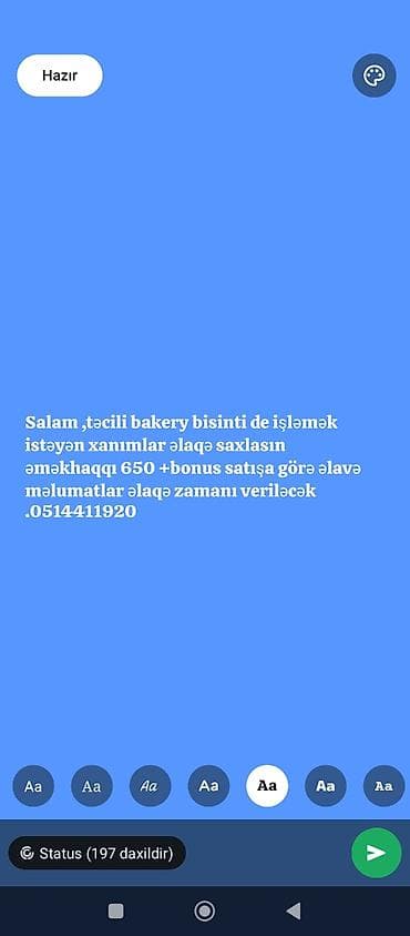 Домашний персонал и уборка: Vakansiya: Bakery (şirniyyat/pastane) şöbəsində iş - İş yeri: bakery — 1