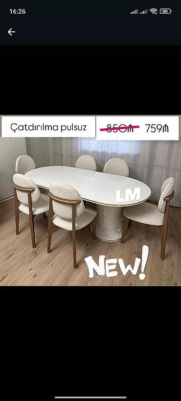 Qonaq otağı üçün, Yeni, Açılmayan, Oval masa, 6 stul lalafo.az -da Qonaq otağı üçün, Yeni, Açılmayan, Oval masa, 6 stul