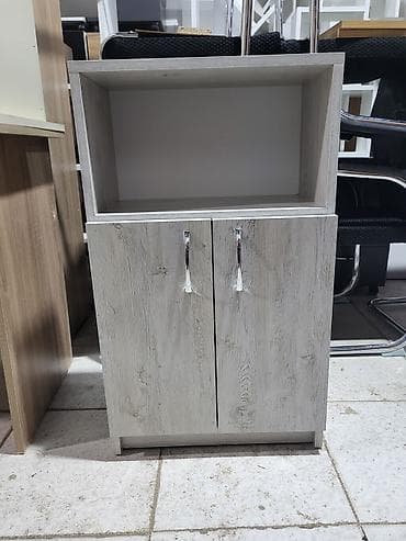 Açıq rəfli və qapılı kompakt şkaf - Material: ağac teksturalı