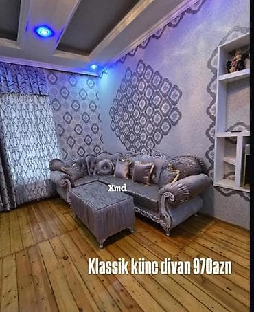 divan pufik: Klassik üslubda künc divan dəsti - Elegant naxışlı, oyma detallı — 1