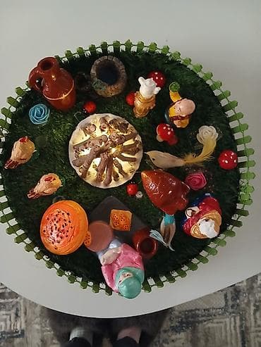 Картины и портреты: Əl işi dekorativ kompozisiya – “Həyət süfrəsi” maketi - Dairəvi əsas — 1