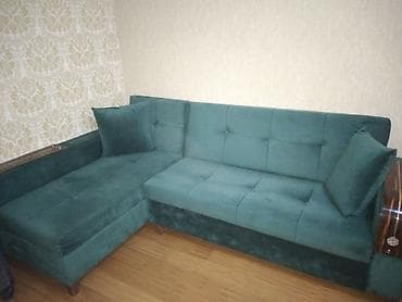 generator satilir: L‑şəkilli, açılıb‑yığılan, bazalı divan. - Rəng: tünd yaşıl (velur — 3