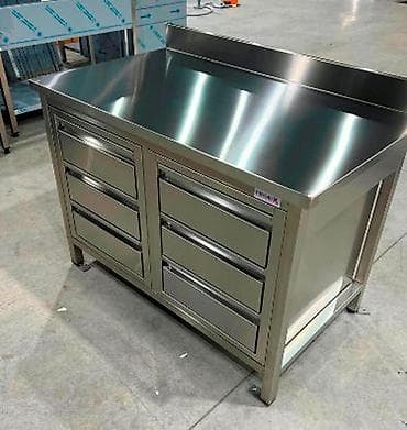 Paslanmayan poladdan peşəkar mətbəx iş masası – saxlanclı - Material — 2