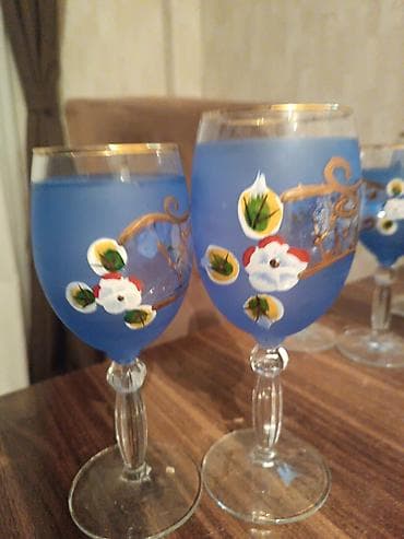 toxuma sap: Qədəhlər, rəng - Mavi, Şüşə, 12 ədədli dəst — 1