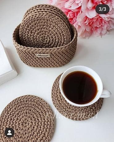 Qab-qacaq və mətbəx ləvazimatları: Əl işi dairəvi süfrə altlıqları (placemat seti) - Material: qalın — 7