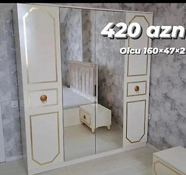 Yeni, 4 qapılı, Güzgülü, Digər rəng, Digər material, Açılan, Düz dolab