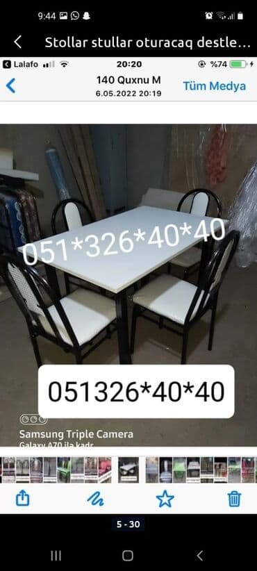 Masa və oturacaq dəstləri: Qonaq otağı üçün, Yeni, Açılan, Dördbucaq masa, 6 stul — 5