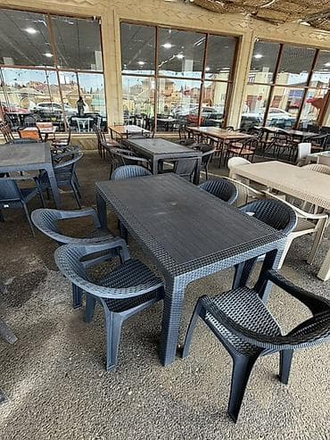 bağ ucun stollar: Dördbucaq masa, 6 stul, Açılmayan, Stullar ilə, Plastik — 1