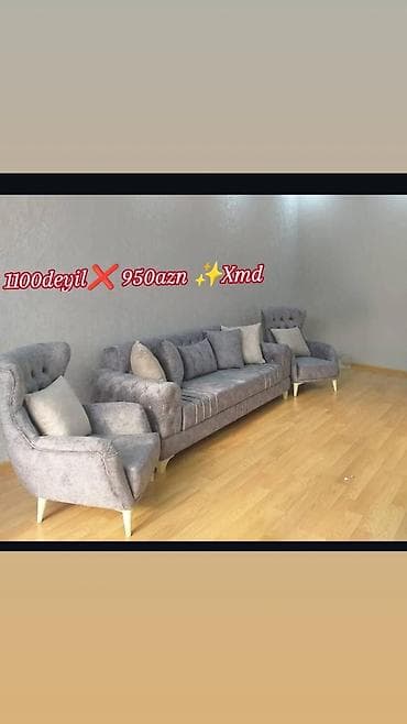 - Qonaq otağı üçün 3-lü dəst: 1 ədəd üçlü divan + 2 ədəd kreslo -
