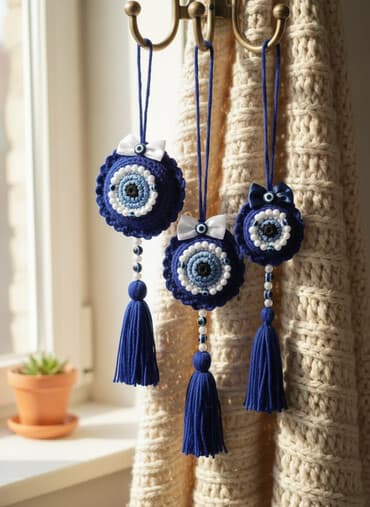 Əl işi, nazar boncugu sifarişlə hazırlanır 5-12 sm ölçüdə . Həm evdə