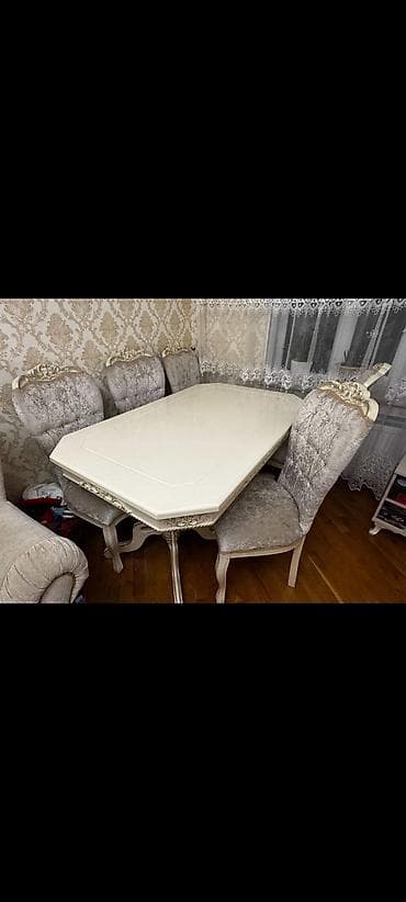 Qonaq otağı üçün, İşlənmiş, Dördbucaq masa, 6 stul
