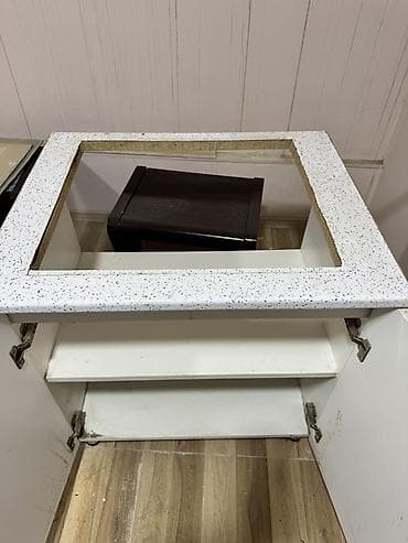 islenmis dehliz dolablari: Mətbəx alt dolabı – üst daş səthli, iki qapılı model - Material: ağ — 3