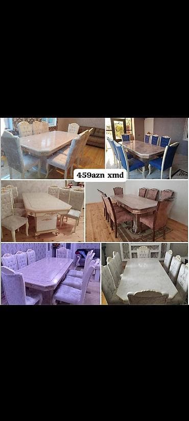 stul bar: Məhsul: Klassik dizaynlı yemək otağı dəsti Tərkibi: - Dördkünc, geniş — 9