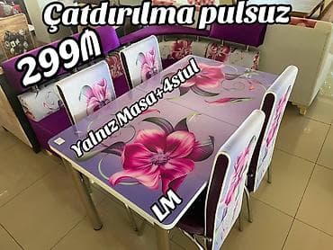 stulla: Mətbəx masa ( üstü şüşə) + 4 stull dəst‼️ *Qiymət : *299 ₼* Masa — 7