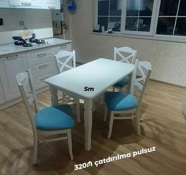 Masa və oturacaq dəstləri: Qonaq otağı üçün, Yeni, Açılmayan, Dördbucaq masa, 4 stul — 2
