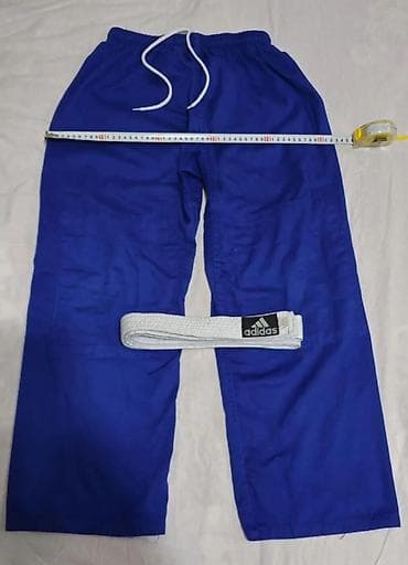 sport dəst: Cido kimonosu. Mavi ağ kəmərli adidas etiketli, cido və məşqləri üçün — 5