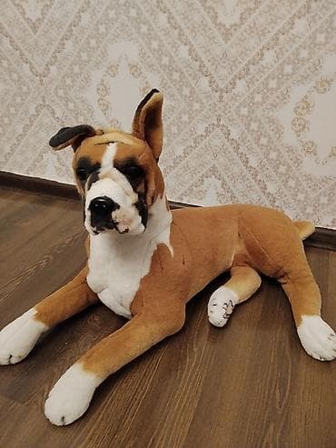 Böyük ölçülü plyuş it oyuncağı - Realist dizayn: qəhvəyi-ağ-qara rəng