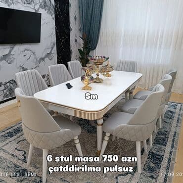 Taburetlər: Qonaq otağı üçün, Açılmayan, Dördbucaq masa, 6 stul — 1